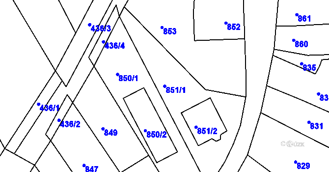 Parcela st. 851/1 v KÚ Kuřim, Katastrální mapa