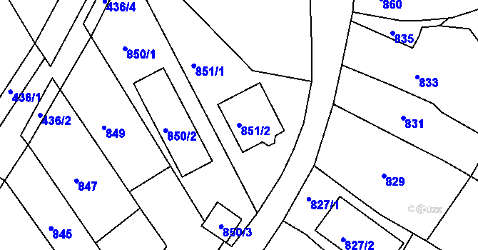 Parcela st. 851/2 v KÚ Kuřim, Katastrální mapa