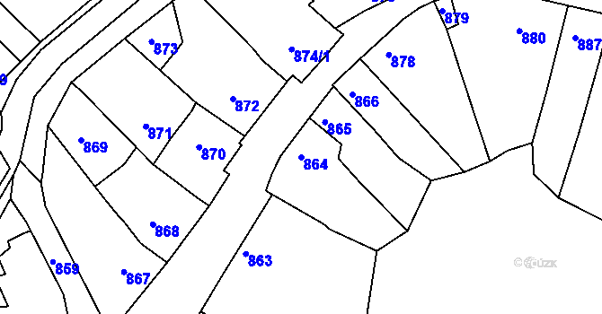 Parcela st. 864 v KÚ Kuřim, Katastrální mapa