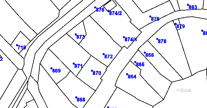 Parcela st. 872 v KÚ Kuřim, Katastrální mapa