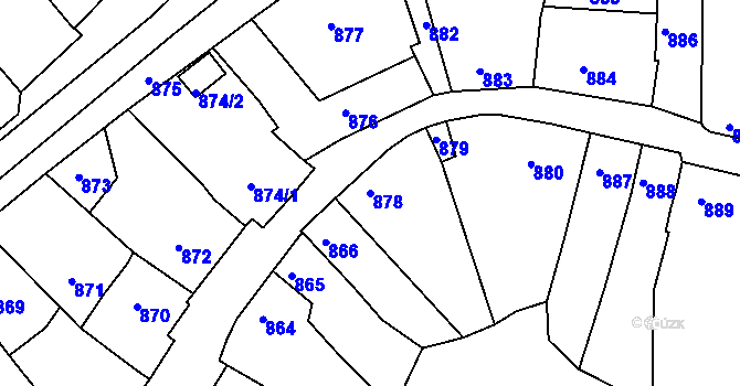 Parcela st. 878 v KÚ Kuřim, Katastrální mapa