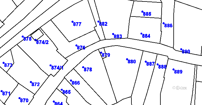 Parcela st. 879 v KÚ Kuřim, Katastrální mapa