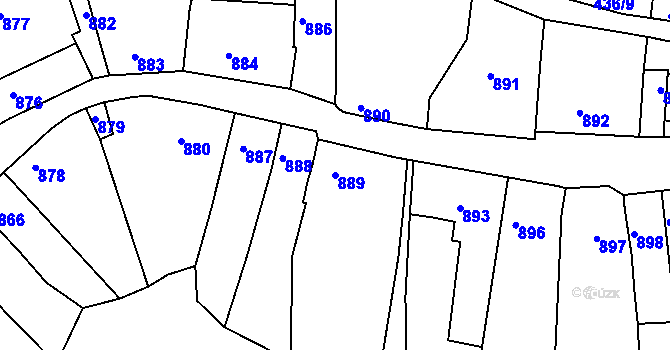 Parcela st. 889 v KÚ Kuřim, Katastrální mapa