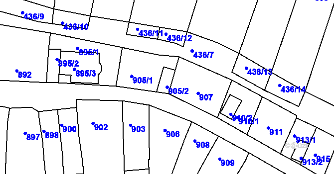 Parcela st. 905/2 v KÚ Kuřim, Katastrální mapa
