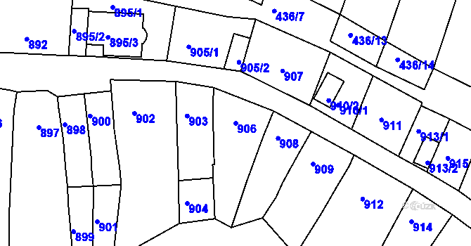 Parcela st. 906 v KÚ Kuřim, Katastrální mapa