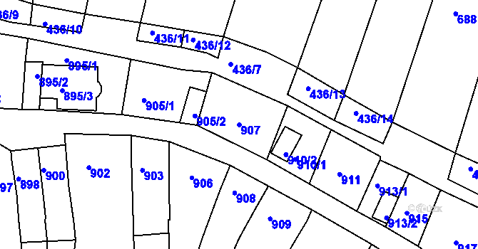 Parcela st. 907 v KÚ Kuřim, Katastrální mapa