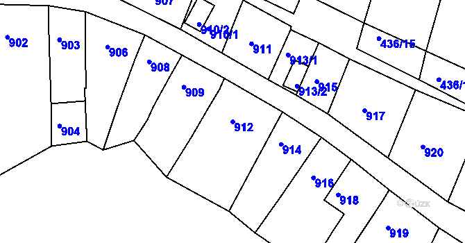 Parcela st. 912 v KÚ Kuřim, Katastrální mapa