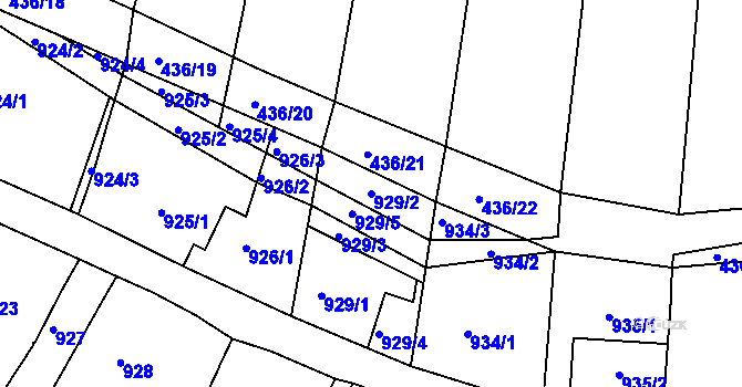 Parcela st. 929/2 v KÚ Kuřim, Katastrální mapa