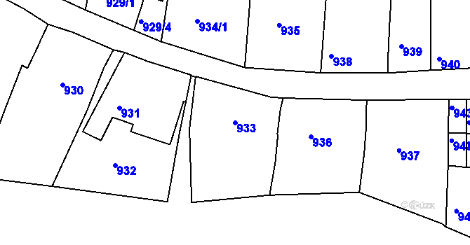Parcela st. 933 v KÚ Kuřim, Katastrální mapa