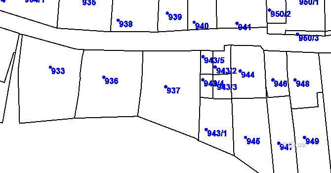 Parcela st. 937 v KÚ Kuřim, Katastrální mapa