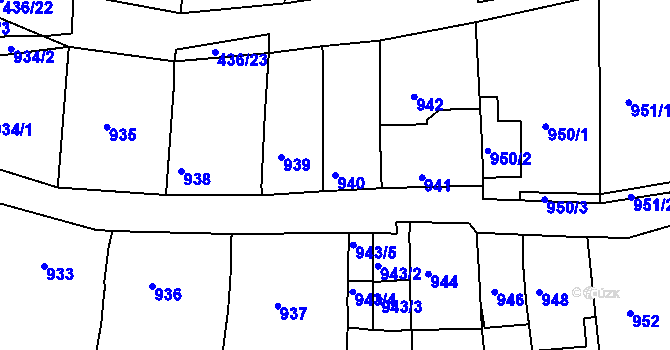 Parcela st. 940 v KÚ Kuřim, Katastrální mapa