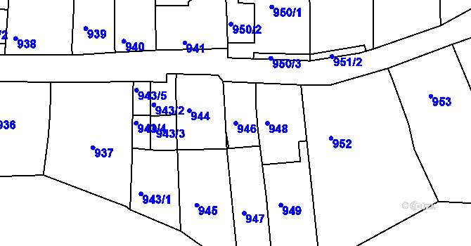 Parcela st. 946 v KÚ Kuřim, Katastrální mapa