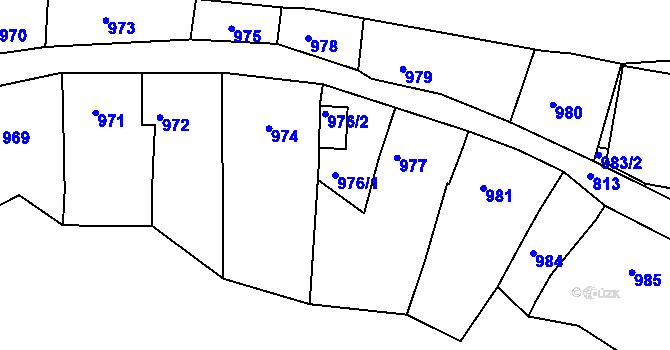 Parcela st. 976/1 v KÚ Kuřim, Katastrální mapa