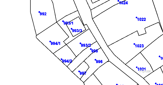 Parcela st. 993 v KÚ Kuřim, Katastrální mapa