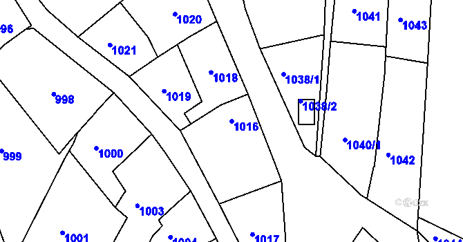 Parcela st. 1016 v KÚ Kuřim, Katastrální mapa