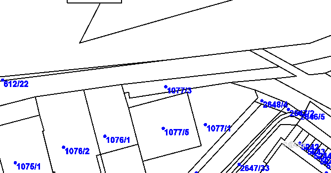 Parcela st. 1077/3 v KÚ Kuřim, Katastrální mapa