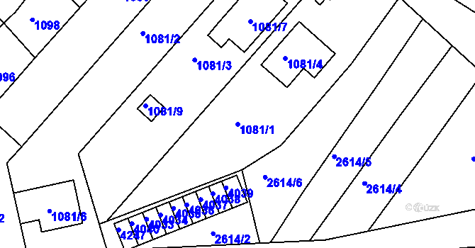 Parcela st. 1081/1 v KÚ Kuřim, Katastrální mapa
