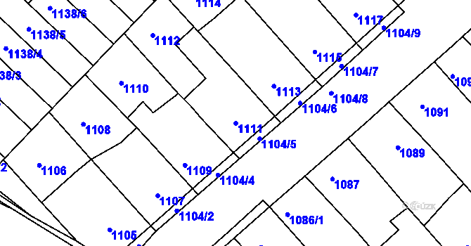 Parcela st. 1111 v KÚ Kuřim, Katastrální mapa