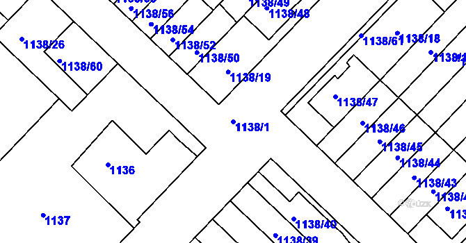 Parcela st. 1138/1 v KÚ Kuřim, Katastrální mapa