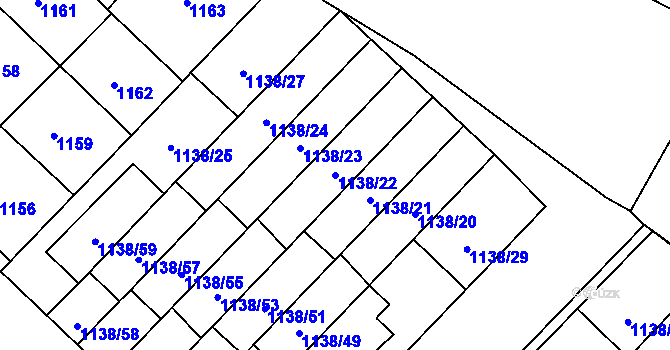 Parcela st. 1138/22 v KÚ Kuřim, Katastrální mapa