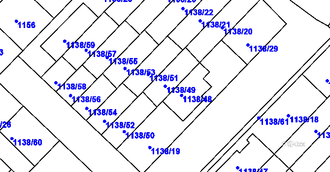 Parcela st. 1138/49 v KÚ Kuřim, Katastrální mapa