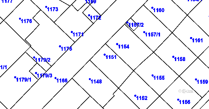 Parcela st. 1151 v KÚ Kuřim, Katastrální mapa