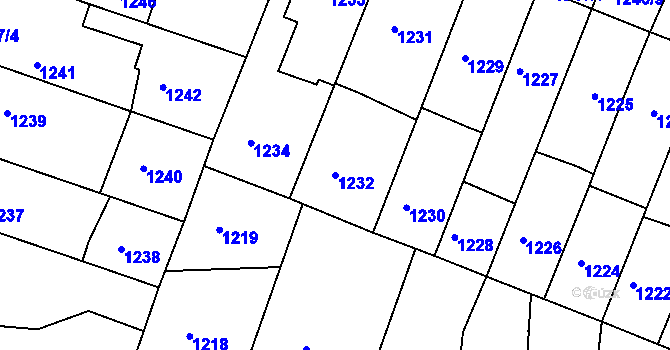 Parcela st. 1232 v KÚ Kuřim, Katastrální mapa