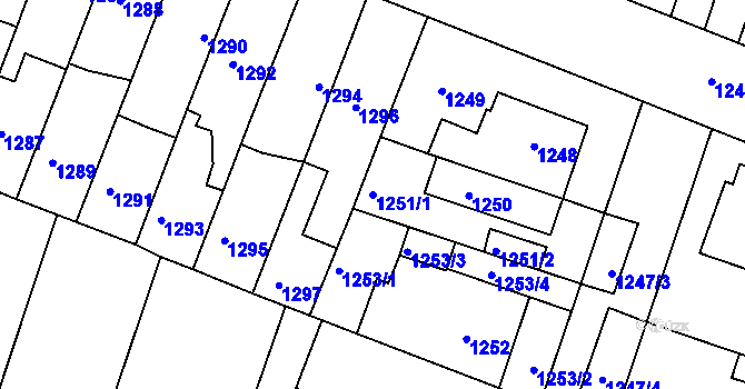 Parcela st. 1251/1 v KÚ Kuřim, Katastrální mapa