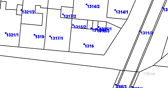 Parcela st. 1316 v KÚ Kuřim, Katastrální mapa