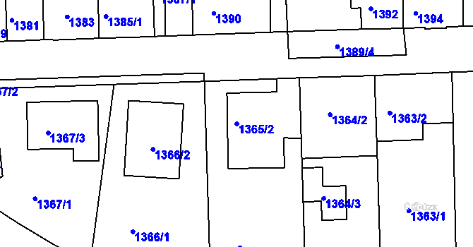 Parcela st. 1365/2 v KÚ Kuřim, Katastrální mapa