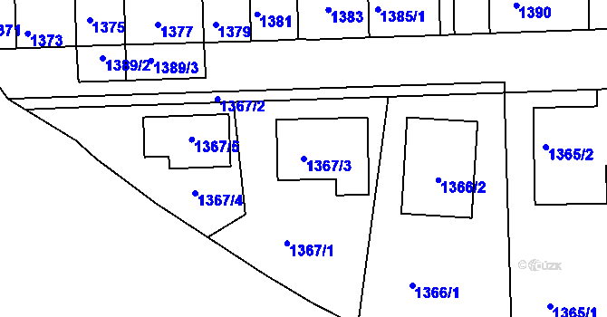 Parcela st. 1367/3 v KÚ Kuřim, Katastrální mapa
