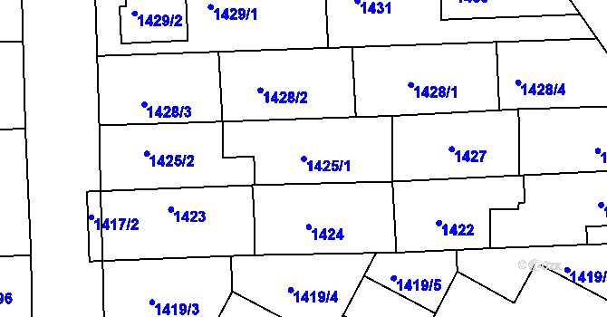 Parcela st. 1425/1 v KÚ Kuřim, Katastrální mapa