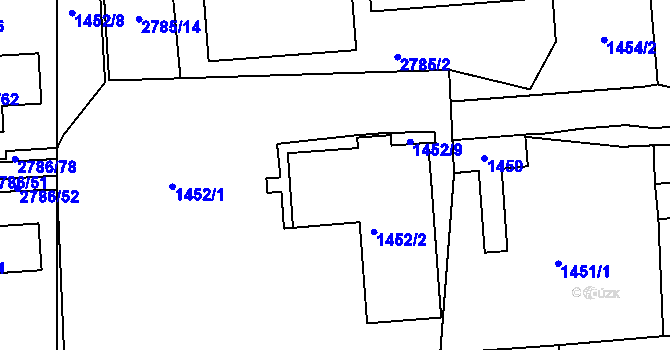 Parcela st. 1452/4 v KÚ Kuřim, Katastrální mapa