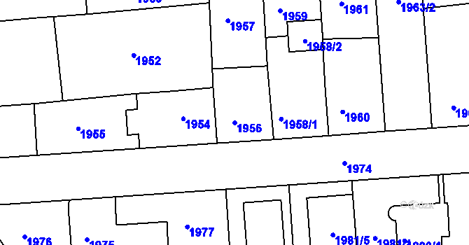 Parcela st. 1956 v KÚ Kuřim, Katastrální mapa