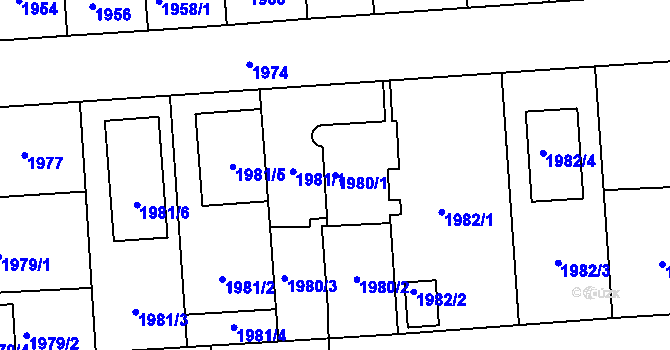Parcela st. 1980/1 v KÚ Kuřim, Katastrální mapa