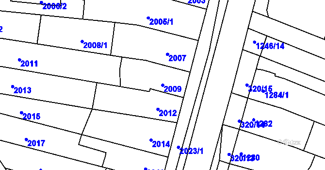 Parcela st. 2009 v KÚ Kuřim, Katastrální mapa