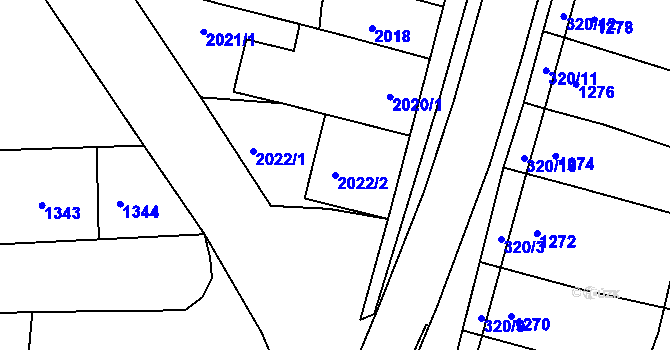 Parcela st. 2022/2 v KÚ Kuřim, Katastrální mapa