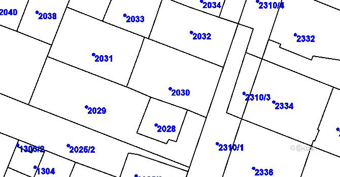 Parcela st. 2030 v KÚ Kuřim, Katastrální mapa
