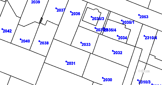 Parcela st. 2033 v KÚ Kuřim, Katastrální mapa