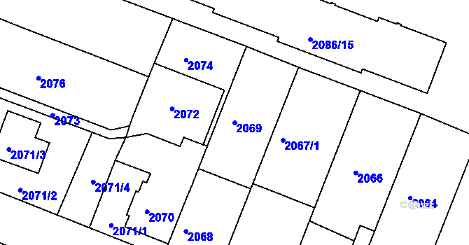 Parcela st. 2069 v KÚ Kuřim, Katastrální mapa