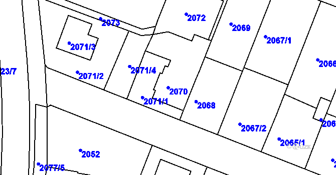 Parcela st. 2070 v KÚ Kuřim, Katastrální mapa
