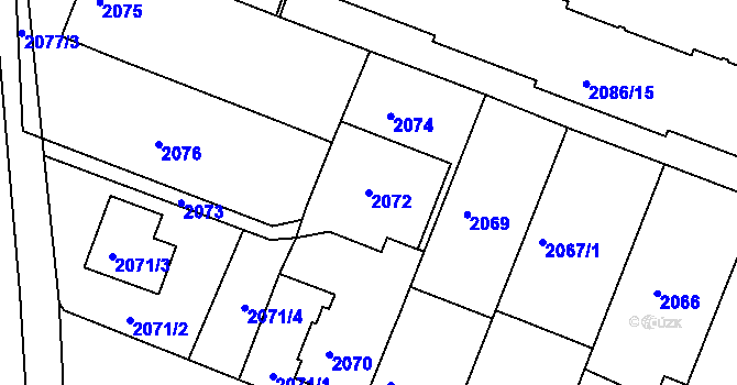 Parcela st. 2072 v KÚ Kuřim, Katastrální mapa