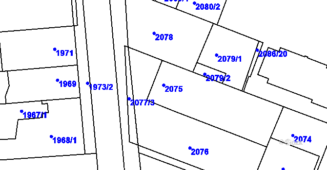 Parcela st. 2075 v KÚ Kuřim, Katastrální mapa