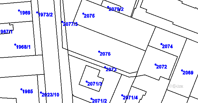Parcela st. 2076 v KÚ Kuřim, Katastrální mapa