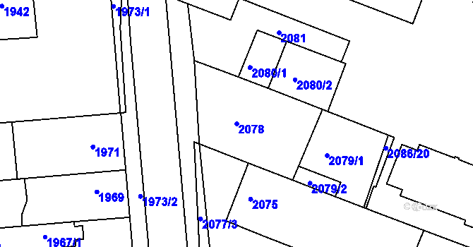 Parcela st. 2078 v KÚ Kuřim, Katastrální mapa