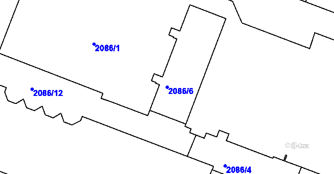 Parcela st. 2086/6 v KÚ Kuřim, Katastrální mapa