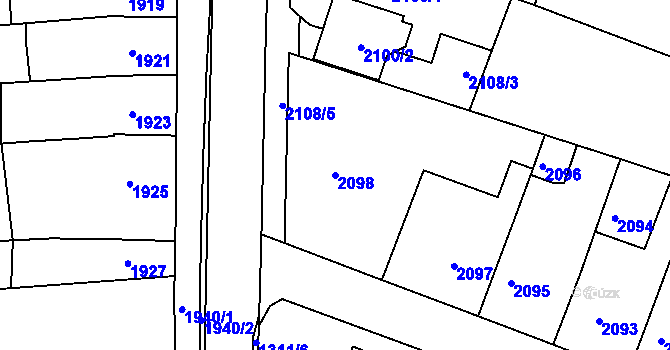 Parcela st. 2098 v KÚ Kuřim, Katastrální mapa