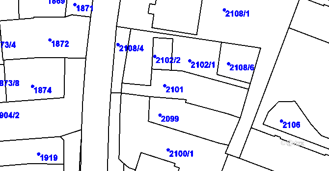 Parcela st. 2101 v KÚ Kuřim, Katastrální mapa