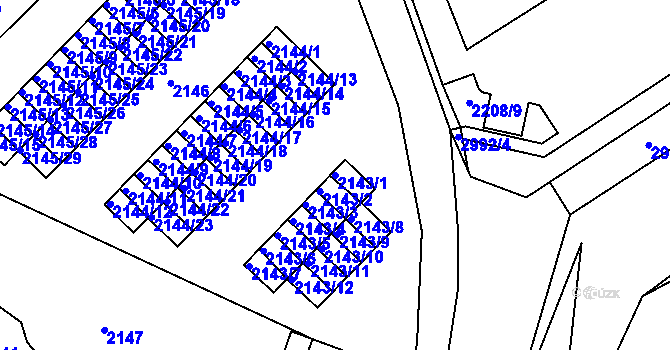 Parcela st. 2143/1 v KÚ Kuřim, Katastrální mapa