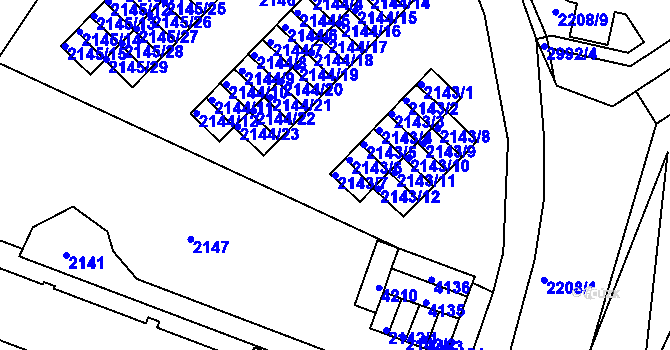 Parcela st. 2143/7 v KÚ Kuřim, Katastrální mapa